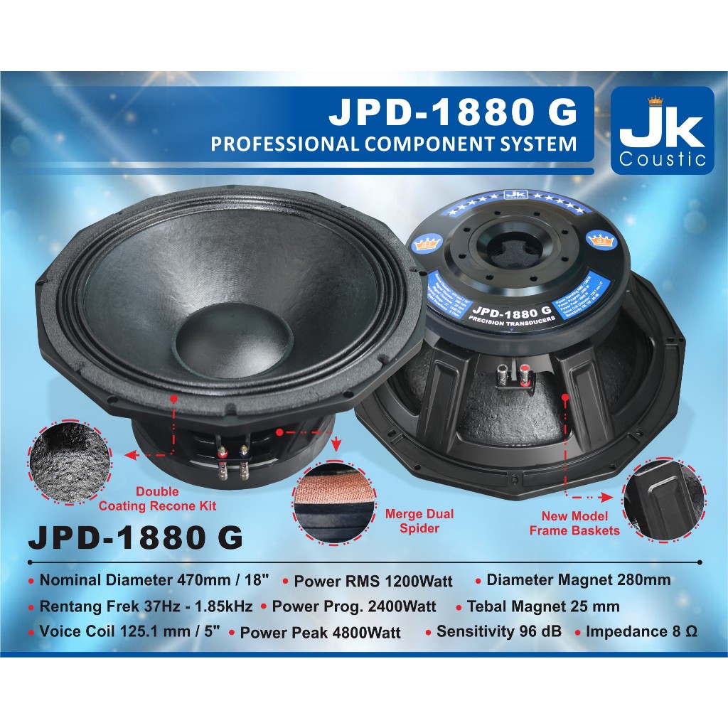 Speaker 18in JPD-1880 G Jk Coustic komponen speaker 18 inc