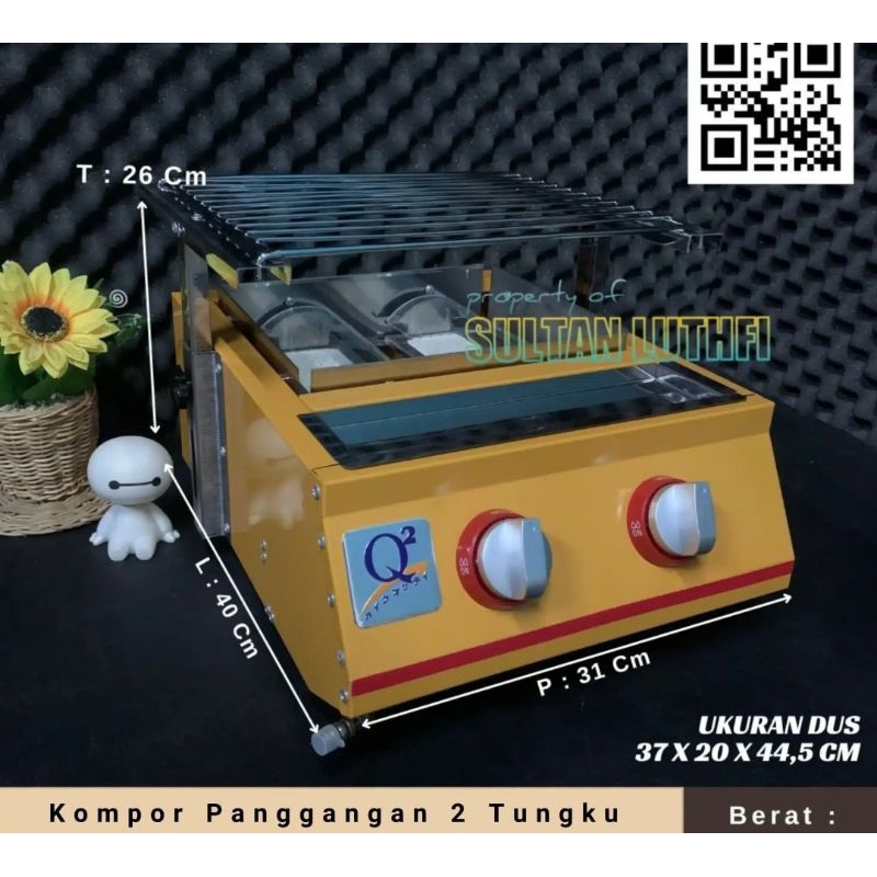 Kompor Panggangan 2 Tungku Q2 8102 panggangan gas 2 tungku alat pemanggang sosis panggangan angkring