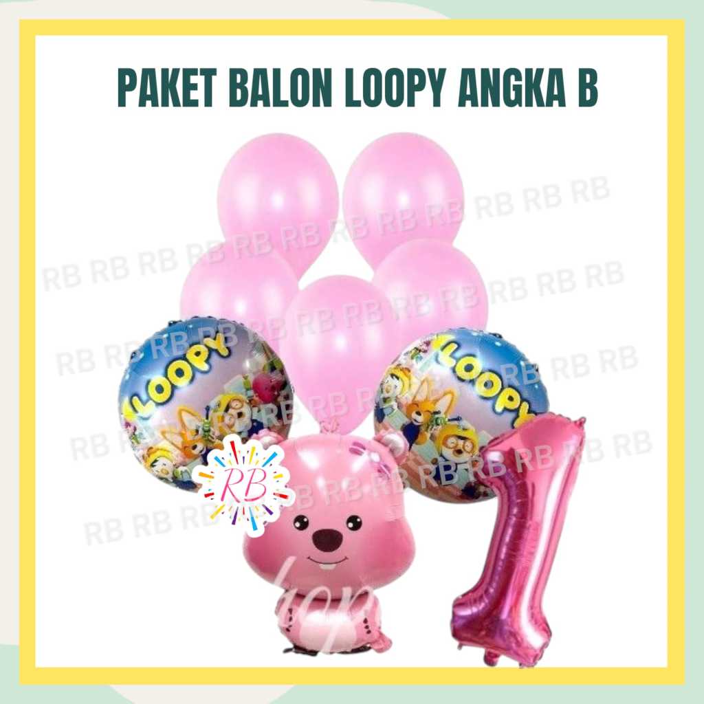 Paket Balon LOOPY PORORO ANGKA B / Dekorasi Ulang Tahun Balon Pororo Loopy
