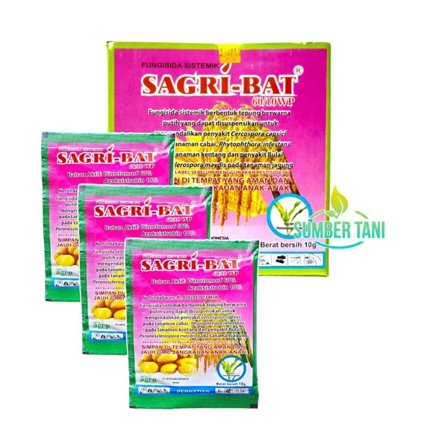 

Fungisida Sistemik SAGRI-BAT 60/10 WP | 10 gram | SAGRIBAT Atasi Busuk Daun & Busuk Batang
