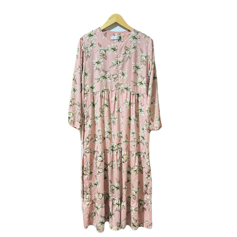 Preloved Midi Dress / Midi Dress Bunga-bunga / Midi Dress peach / Midi Dress Busui