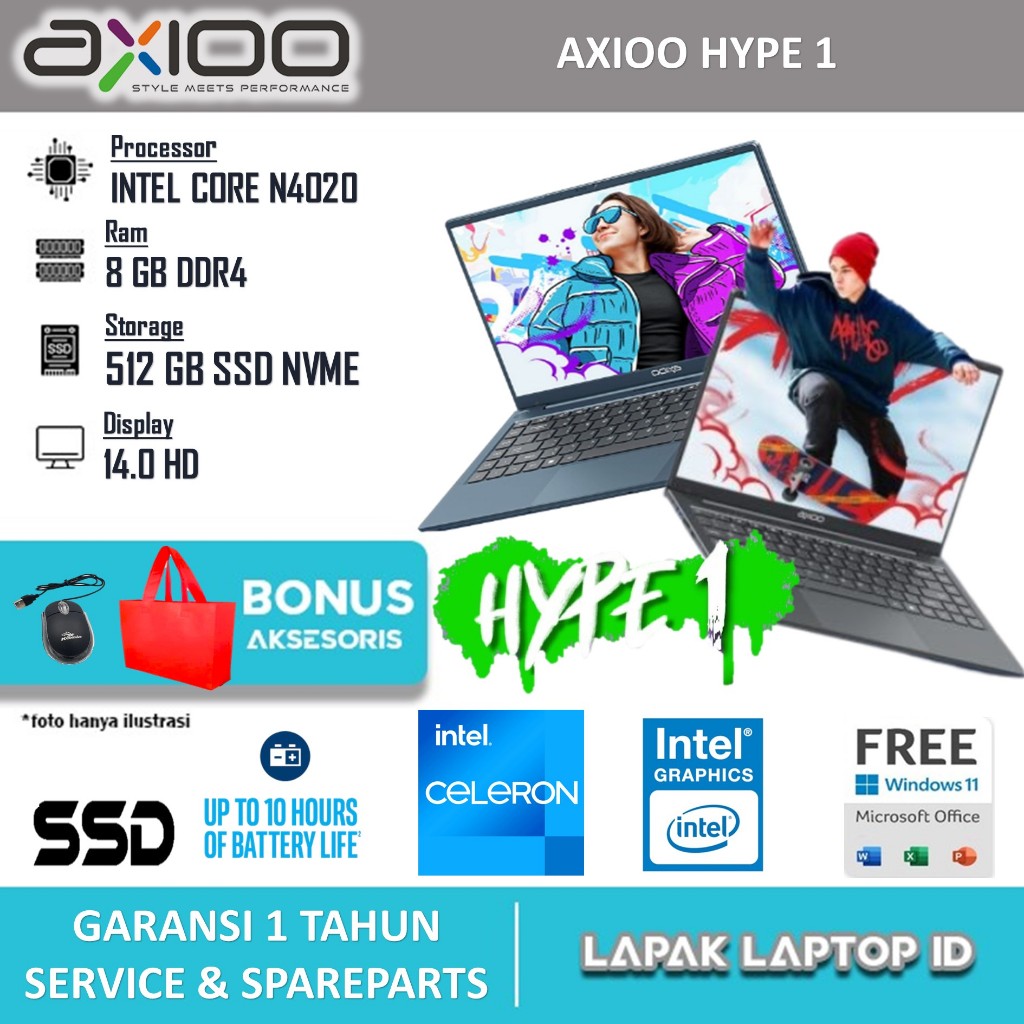 Laptop Baru Axioo Hype 1 Intel N4020 Laptop Baru RAM 8GB SSD 256GB Garansi Resmi