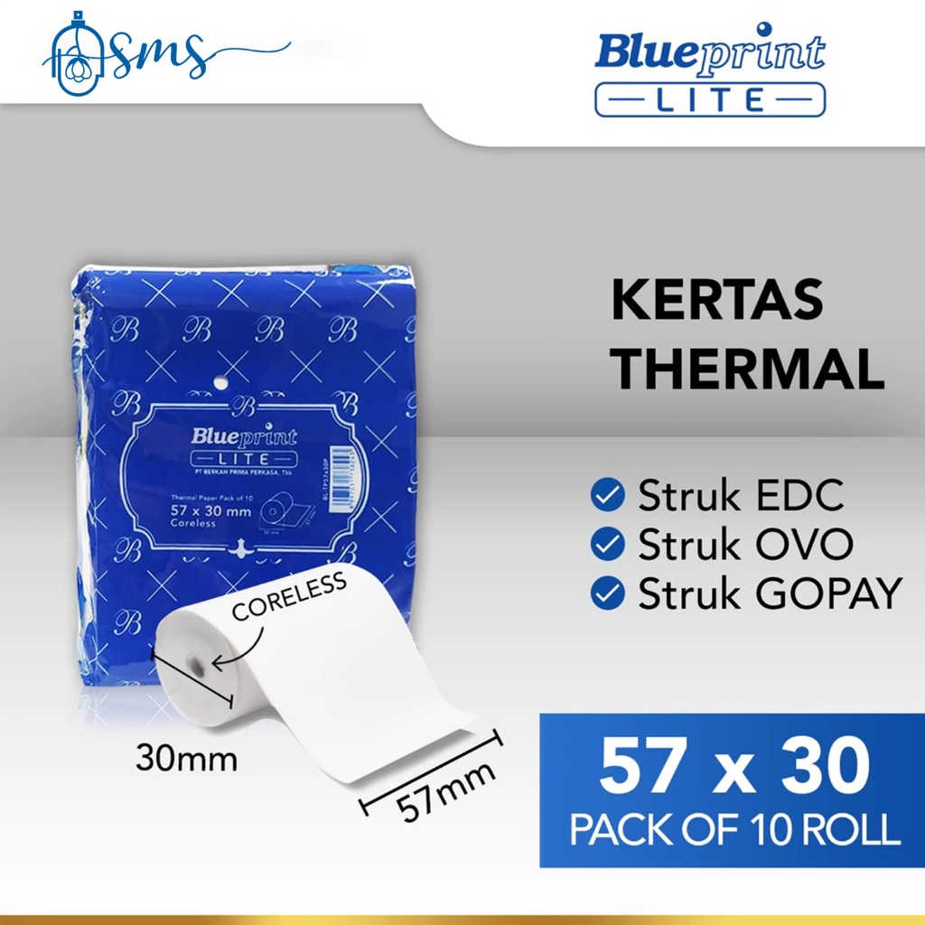 

KERTAS THERMAL BLUEPRINT LITE 57x30 - 1 Pack isi 10 Roll / Thermal Paper
