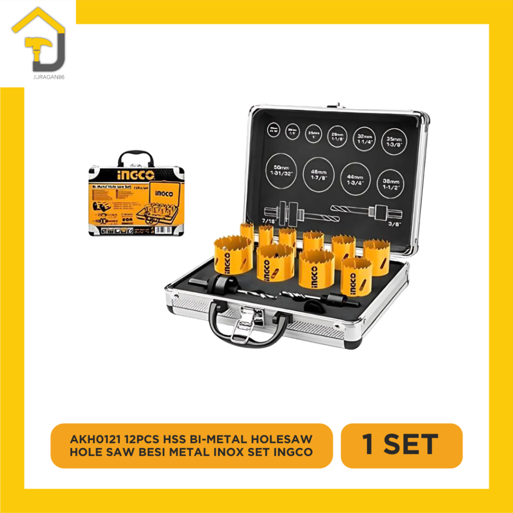 AKH0121 12PCS HSS BI-METAL HOLESAW HOLE SAW BESI METAL INOX SET INGCO