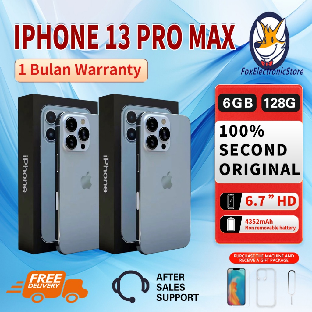 iPhone 13Pro Max 128GB Fullset Second Original100% 6.7"OLED-Ori Mulus Like New HP 3uTools All Green
