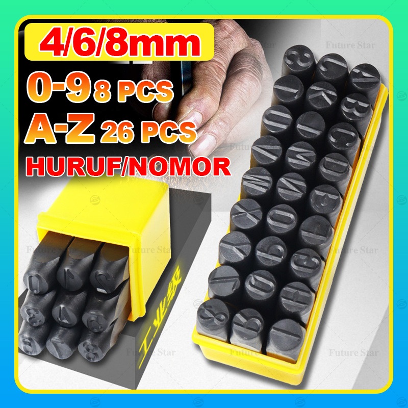 

36pcs Alat Ketok Huruf Dan Angka Nomor Rangka Mesin 0-9 Letter A-Z Number Punch Set Ukuran 4mm 6mm 8mm Alphabets Printing Tool Steel Stamp 9pcs 26pcs Untuk Plastik, Kayu, Kulit for Imprinting Metal, Plastic, Wood, Leather