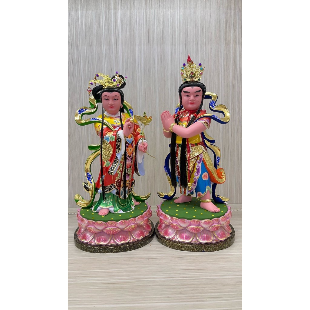 patung pengapit / pengawal dewi kwan im / kwan in / Jin tong yu ni - 12 inch - kayu taiwan - mt - l2
