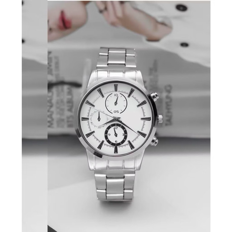 (Cod)Jam Tangan Couple Fashion ARMY Polos Strap Rantai/Stell(Dikirim Jakarta)