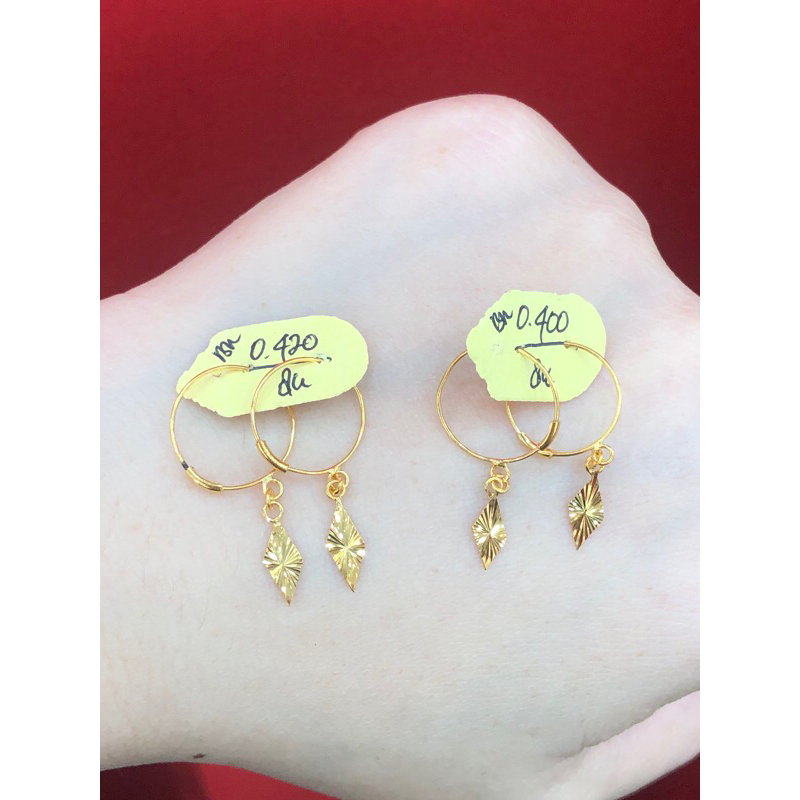 Anting gipsy ukir gantung wajik emas asli 375