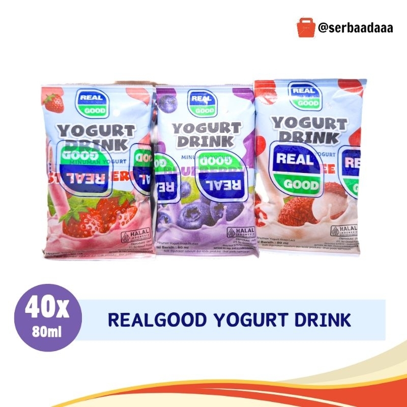 

REALGOOD YOGURT DRINK 80ML 1 KARTON ISI 40 BISA MIX RASA | LYCHEE STRAWBERRY DAN BLUEBERRY