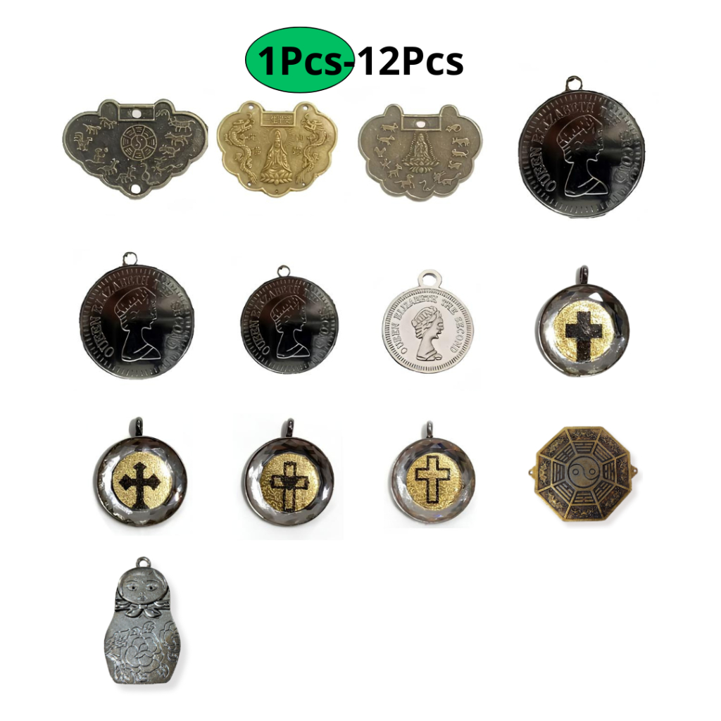 Lempengan koin Liontin Budha, Koin Elizabeth, Salib & YinYang, Harga/1Pcs