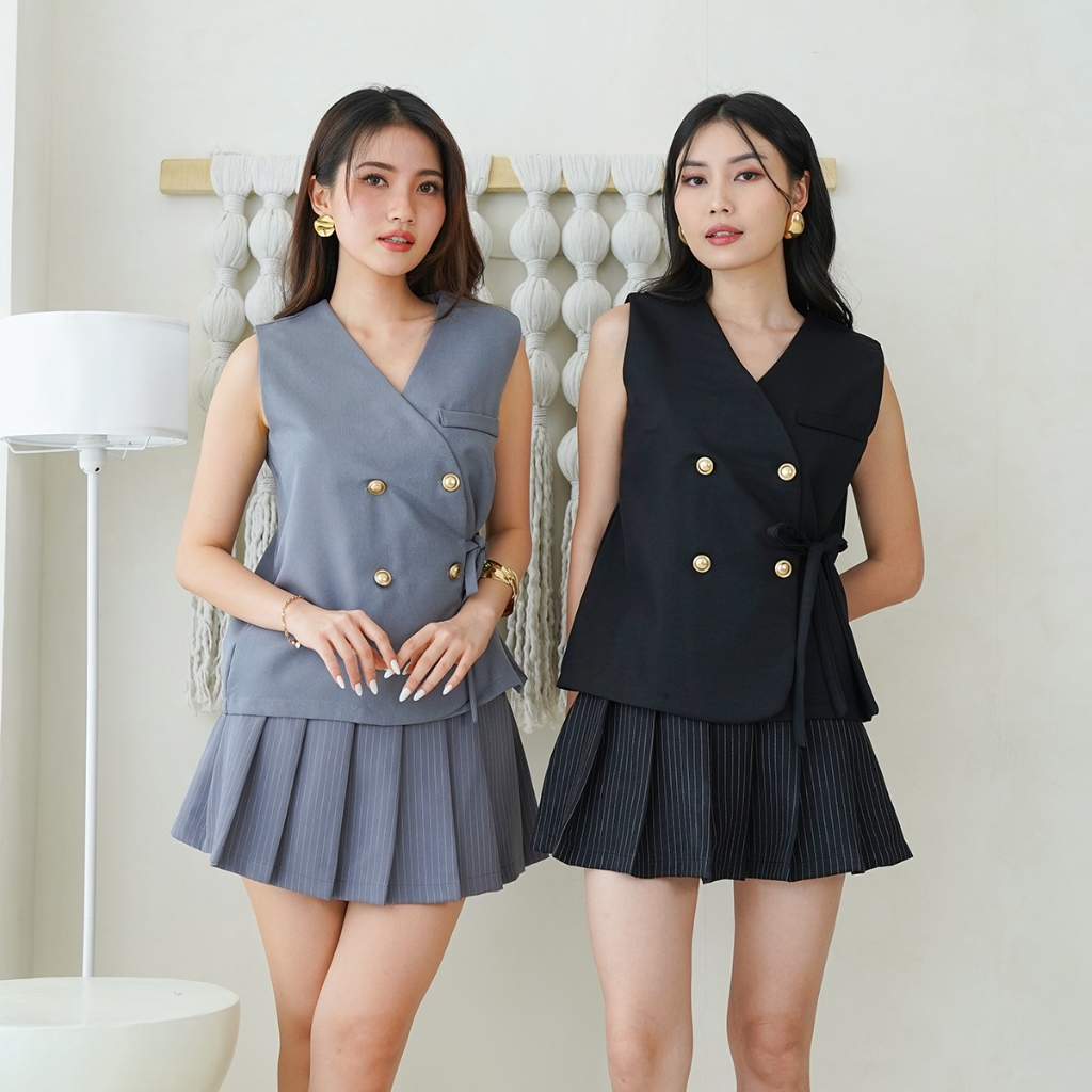 Serena Vest Semiwool | Vest Kancing Emas Old Money Look | Korean Fashion