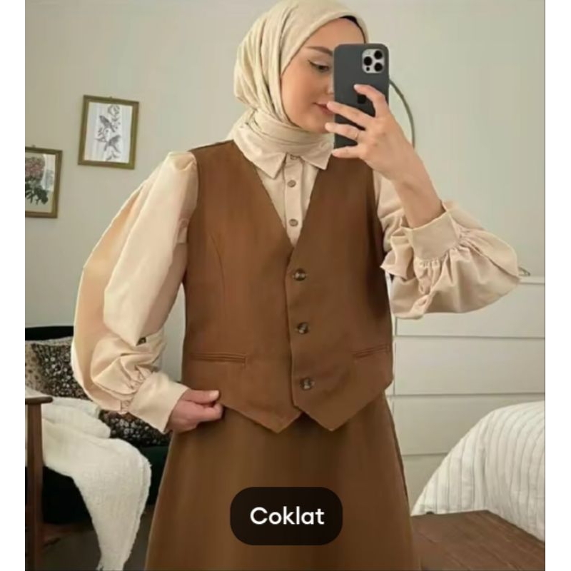 Rompi Vest Blazer Wanita Warna Coklat