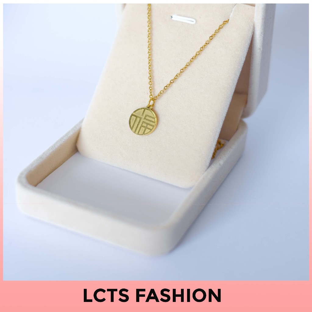 Kalung Wanita Koin Cina Fu Keberuntungan Lapis Emas LCTS Fashion