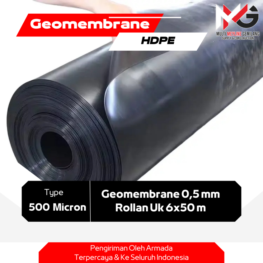 Jual Geomembrane HDPE 0,5mm Rollan untuk Embung dan TambakUkuran 6x50 m | Terpal Kolam | Karpet Tamb
