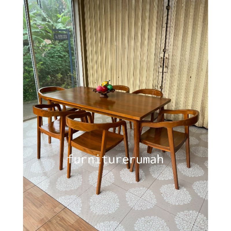 set meja makan 6 kursi kayu jati minimalis, meja makan kayu jati kursi 6 minimalis