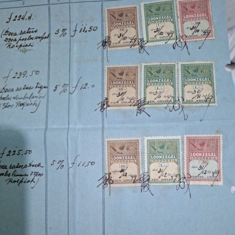 

meterai upah tahun 1949 satu set isi4 lembar