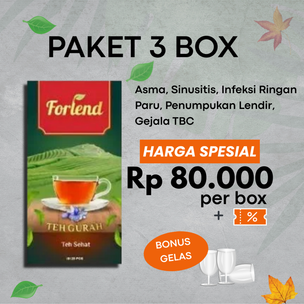 

FORLEND - Paket 3 Box Teh Gurah Atasi Mengi Batuk Menahun Keluarkan Dahak & Lendir - Bonus Gelas