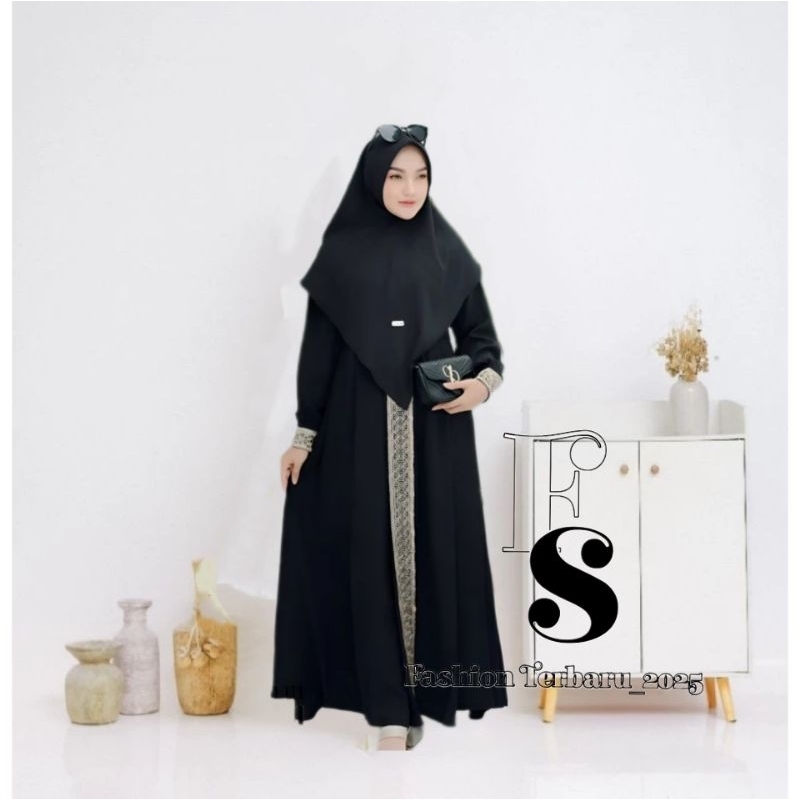 Awet Gamis Inara Crinkle Airflow/Gamis Maxis Dress Panjang Ful Varian Renda Bordir Garis Bawah