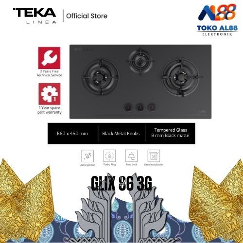 Kompor Tanam Gas Linea GLIX 86 3G Black Matt - Built-in Hob