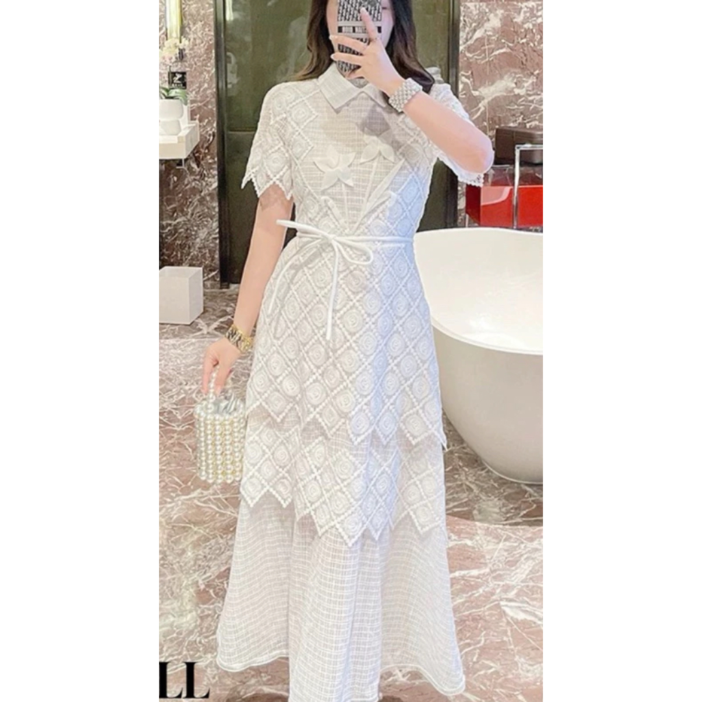 dress korea GAUN PUTIH ANGGUN PITA Ready L- XL Lova dress midi dress gaun pesta premium LAUD PREMIUM