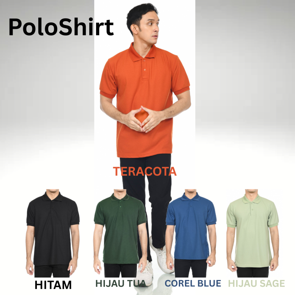 Losalo20 - Kaos Polo Shirt Pria Kerah Polos Warna Teracota Lengan Pendek Manset