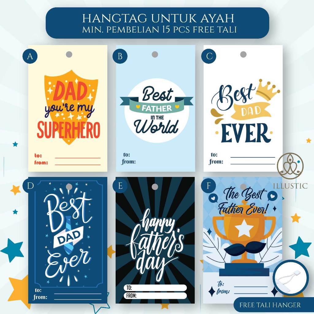 

Hangtag Gifttag Kartu Ucapan untuk Ayah Hari Ayah Father's Day Best Dad(FREE TALI)