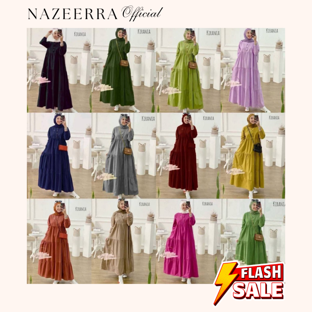 Gamis Kirania Daster Midi Dress - Polos, Maxi Wanita Kekinian, Busui Friendly dan Premium