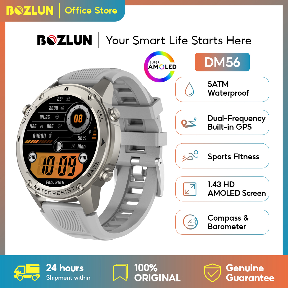 【Bozlun x SKMEI】DM56 GPS Smartwatch Tahan Air 5ATM Layar AMOLED HD Kompas & Barometer Pelacak Olahra