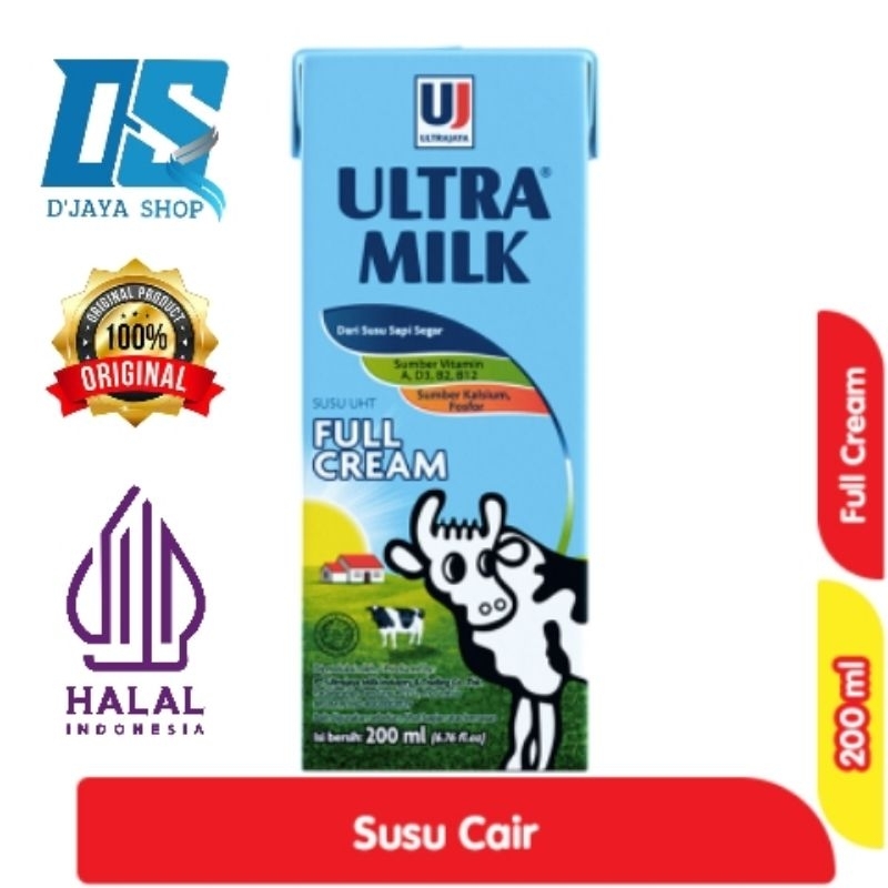 

ULTRA MILK SUSU UHT FULL CREAM-STERILL SLIM PLAIN KOTAK 200ml