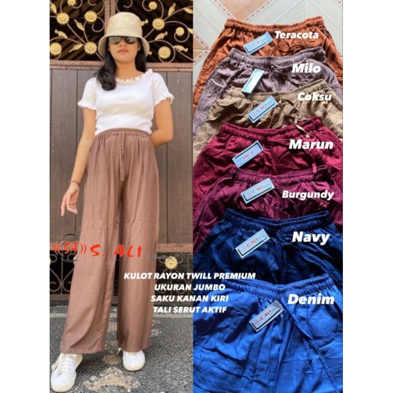 celana panjang wanita kulot rayon twill premium tali serut jumbo