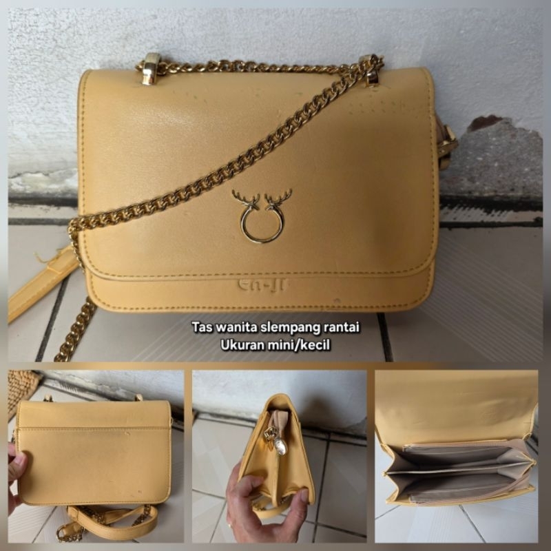 tas slempang wanita tali rantai ukuran kecil mini tas casual wanita bukaan atas tas pergi gereja wan