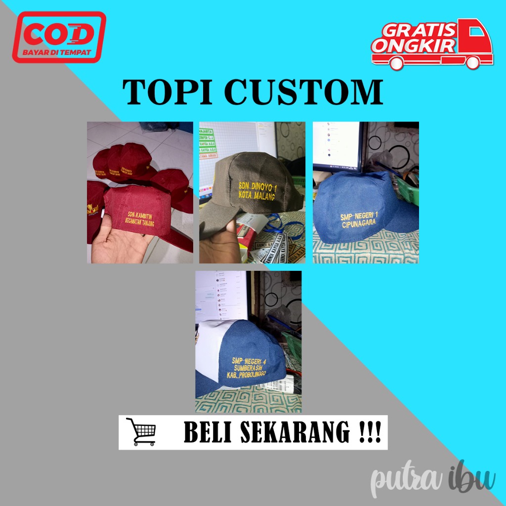 Topi Custom Bordir/sablon Bisa Satuan SD SMP & SMA