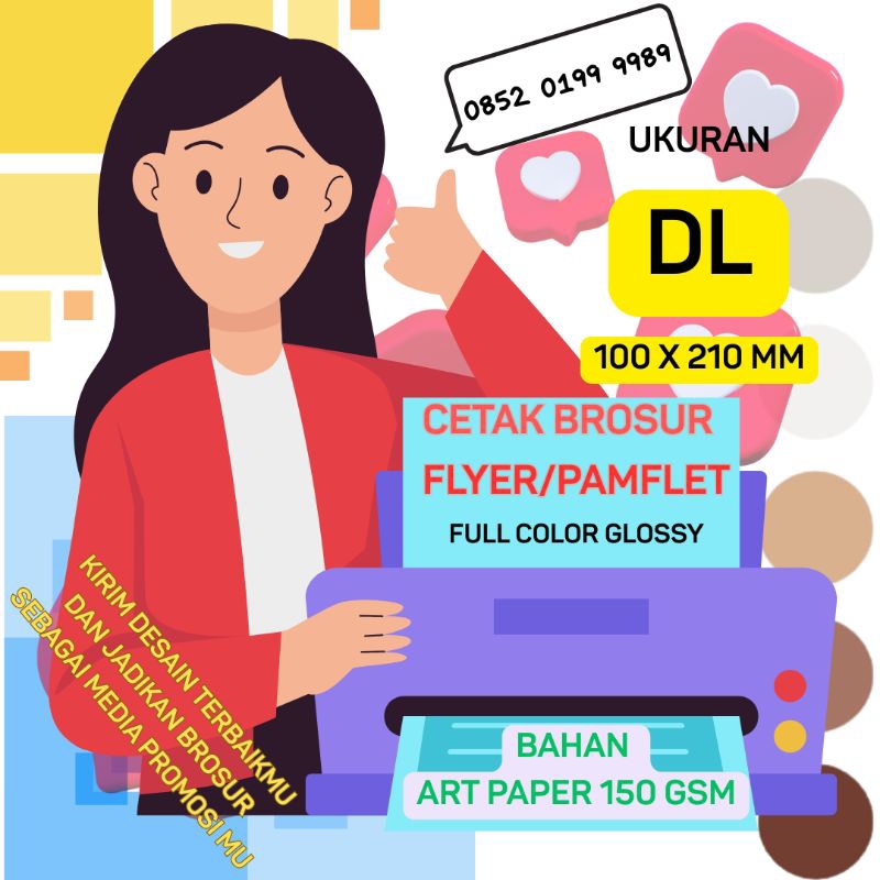 

cetak brosur flyer/pamflet ukuran DL 10cmx21cm/A4dibagi 3 custom,high quality art paper 150gsm