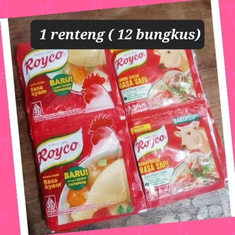 

ROYCO 8gr kaldu ayam dan sapi rencengan/renteng ( 12 bks). Kaldu halal untuk memasak