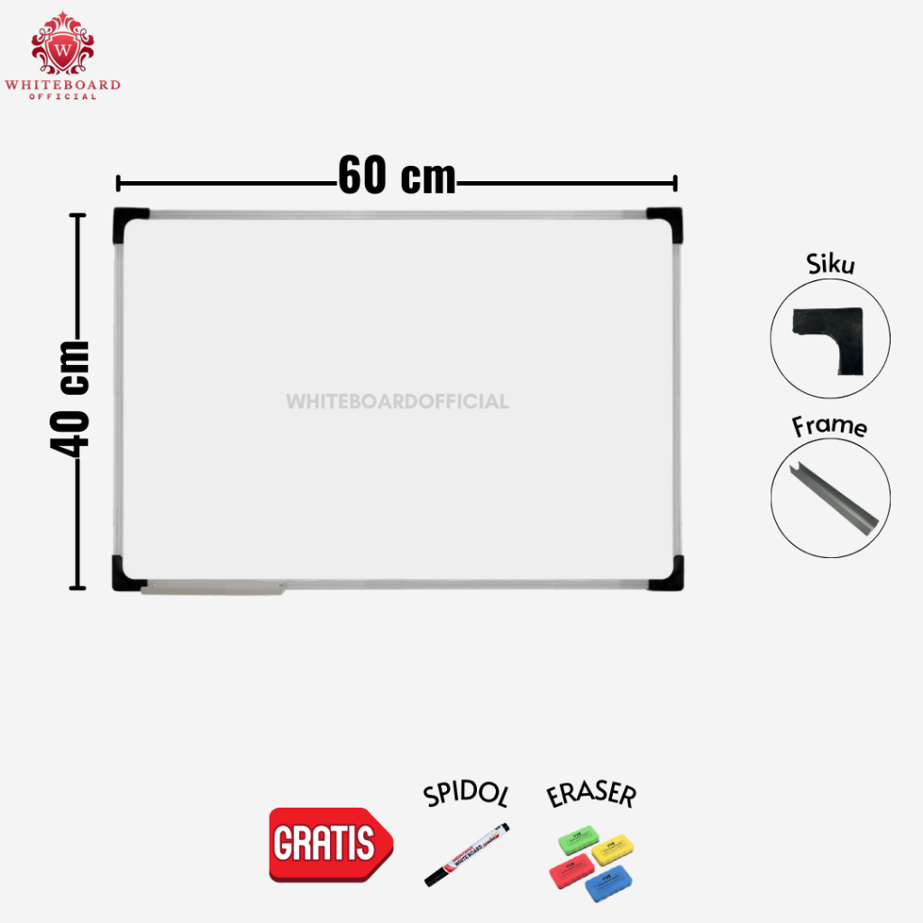 

Papan Tulis Non Magnetic / PapanTulis / White Board / WhiteBoard Non Magnet Gantung Raijin 40x60cm