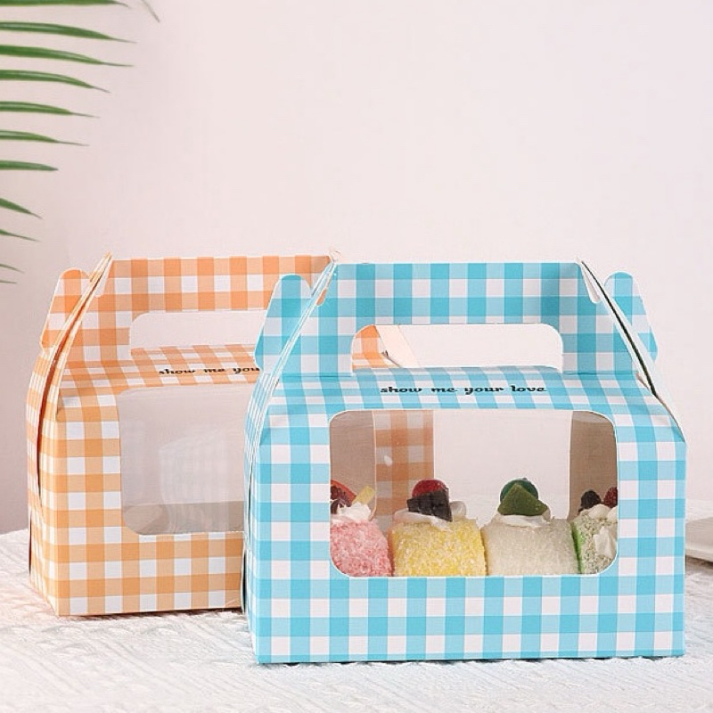 Box roti gulung bolu gulung jendela transparan dengan pegangan tangan