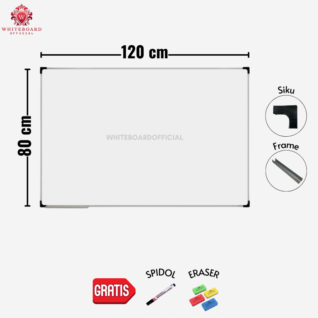 

RAIJIN Papan Tulis White Board 80x120cm / Whiteboard Non Magnet Gantung Mudah Ditulis & Dihapus