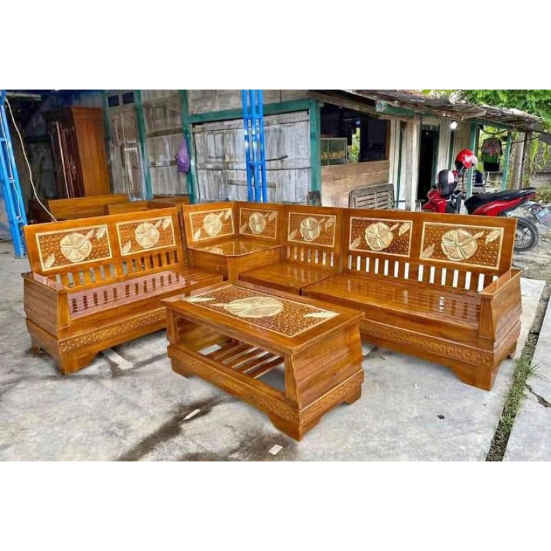 kursi ruang tamu sudut minimalis kayu jati