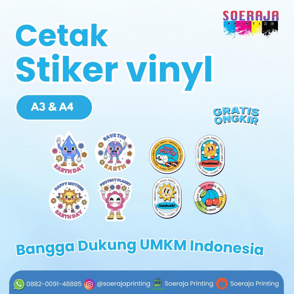 

Cetak stiker vinyl A3+ label anti air - sudah cutting