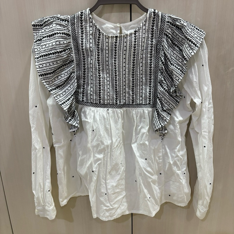 Zara Kids Girl Top Bohemian Embroidery Shirt Long Sleeve Motive Lace Black White - Baju Atasan Anak 