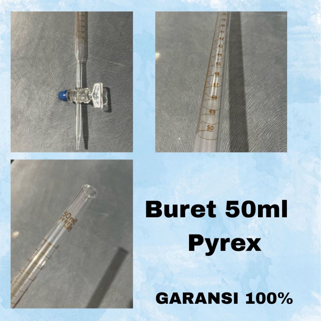 Vialabware Buret 50ml Pyrex Keran kaca | Alat laboratorium | Alat cek kompresi motor