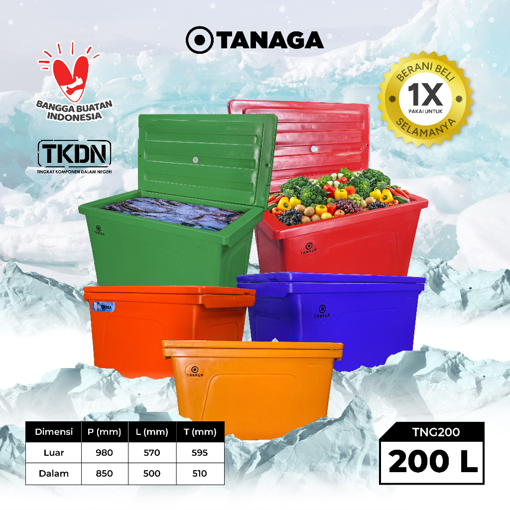 TANAGA cooler box cool box es ikan ice box cooler kotak container es tahan lama pendingin 200 Liter