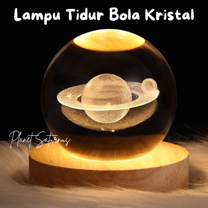Lampu Tidur Bola Kristal Planet Saturnus hiasan meja aesthetic lampu tidur