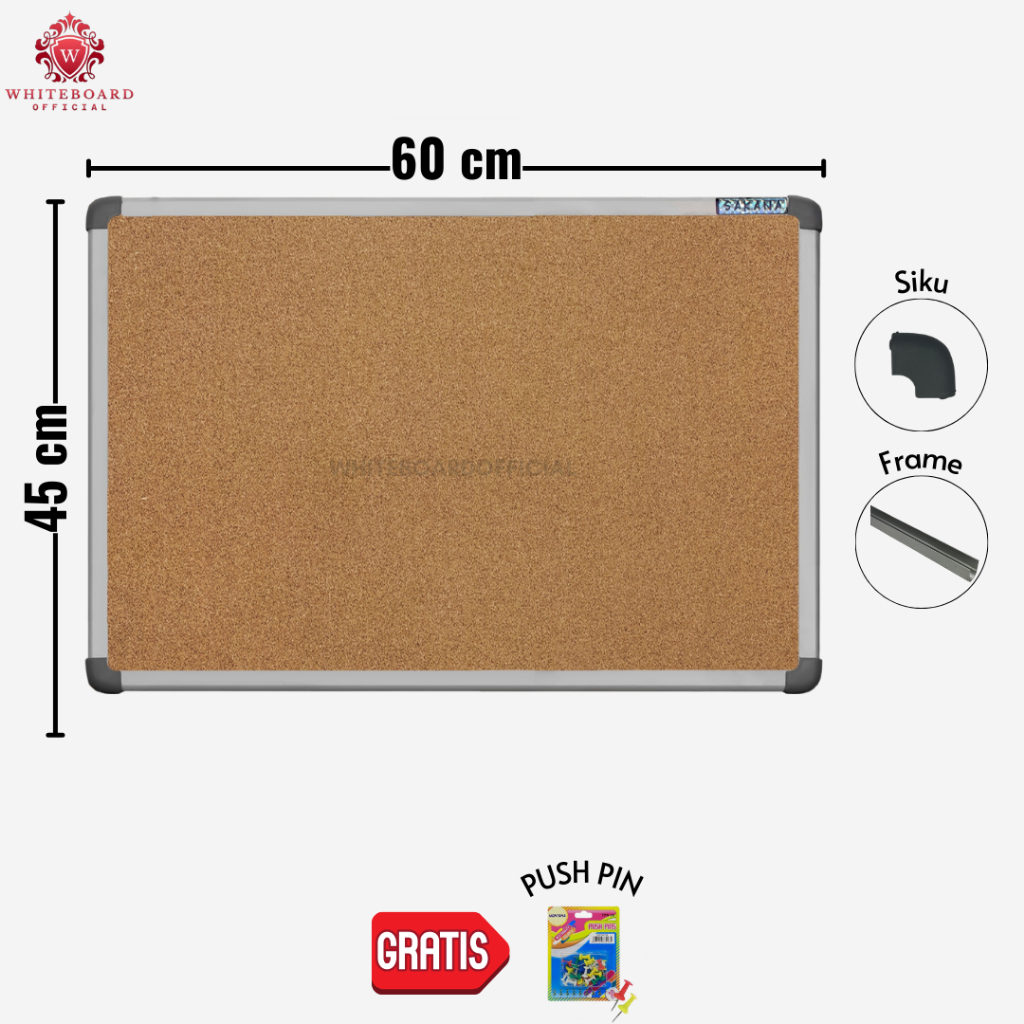 

SAKANA Cork Board Gantung 45x60cm / Message Board / Pin Board / Papan Mading / Papan Pengumuman