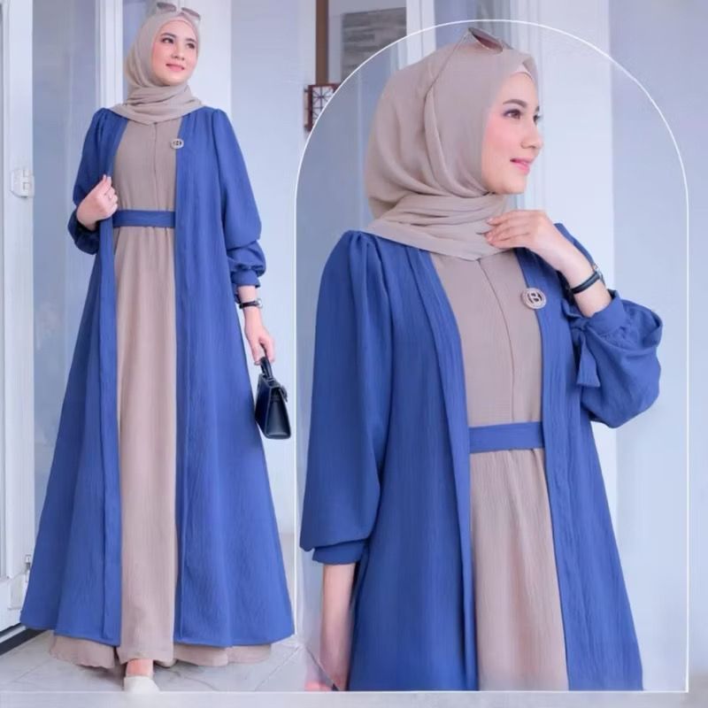 Gamis Emilia Set inner Bahan Crinkle Air Flow Premium Quality Other Terpisah  Polos Wanita Dewasa