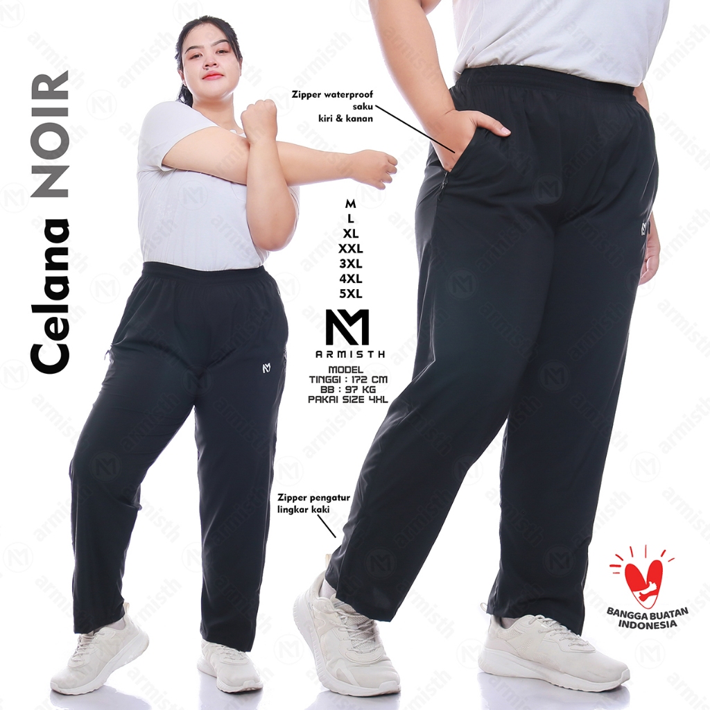 Rishal - Celana Training Olahraga Wanita NOIR Super Jumbo Running Pants Premium Sport Zipper di bawa