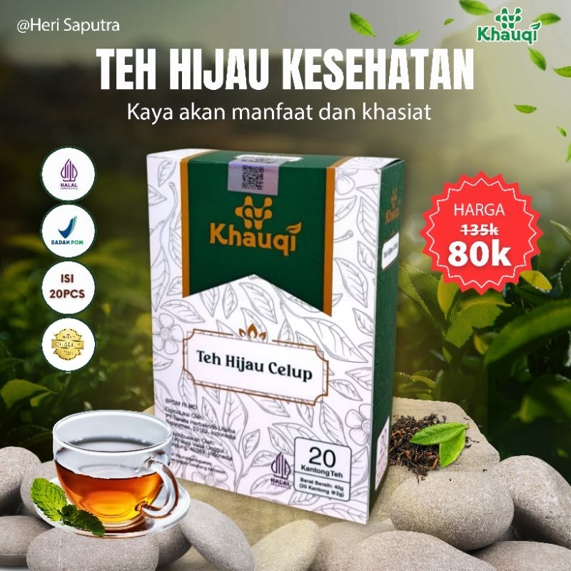 

Greentea Teh Hijau Celup by Khauqi Minuman Teh Herbal 40 Gram (20 Kantong) | Daun | Green Tea | BPOM |Halal