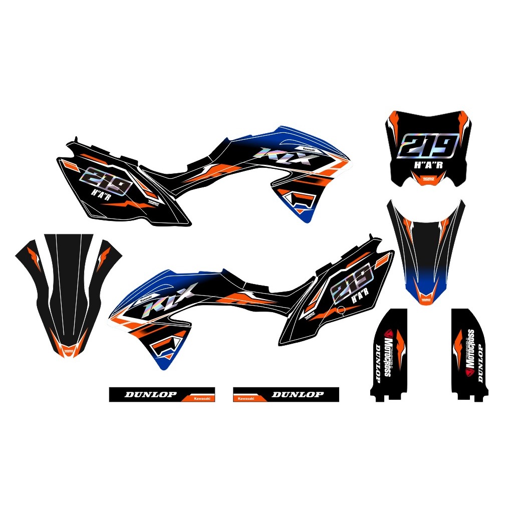 Decal stiker motor KLX 150 BF full body WARNA hitam abu kombinasi oren