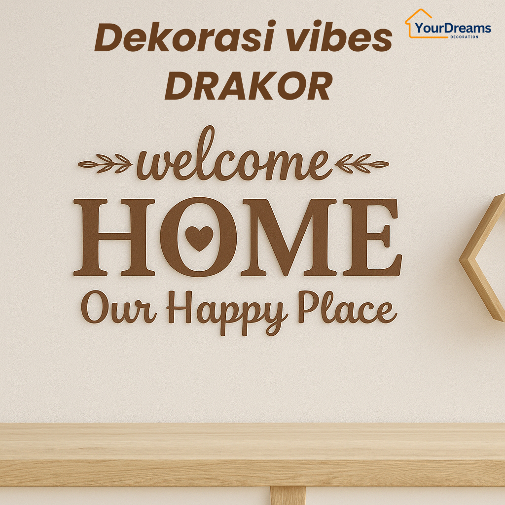 Hiasan Dinding Ruang Tamu Aesthetic Huruf Kayu Timbul "Welcome Home" | Dekorasi Ala Korea Drakor